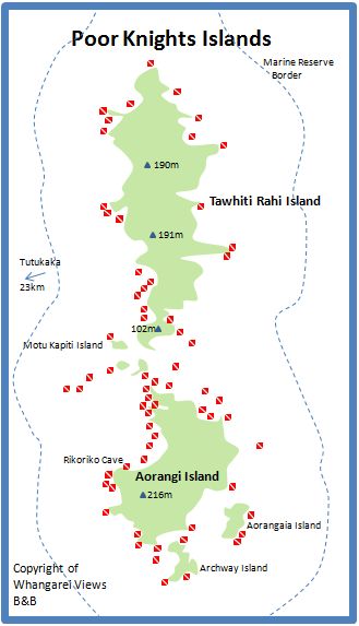Map of the Poor Knights Islands Dive sites